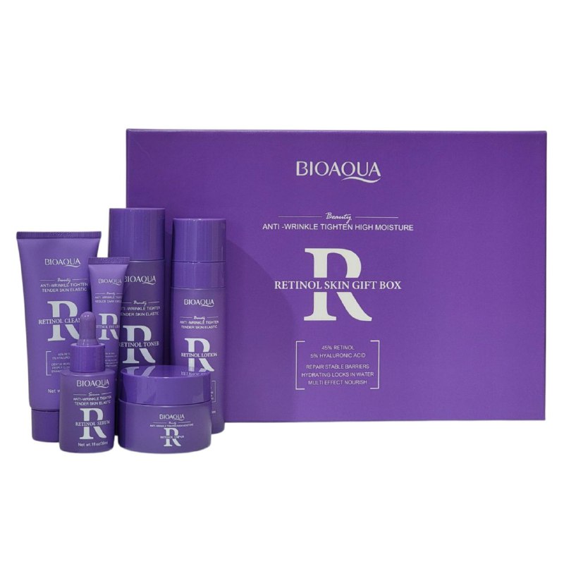 SET DE CUIDADO FACIAL DE RETINOL DE 6 PIEZAS, EFECTO ANTIARRUGAS, TENGA Y HIDRATA LA PIEL BIOAQUA RETINOL