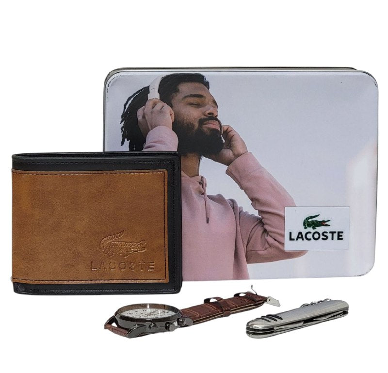 BILLETERA ECONÓMICA LACOSTE CON NAVAJA Y RELOJ