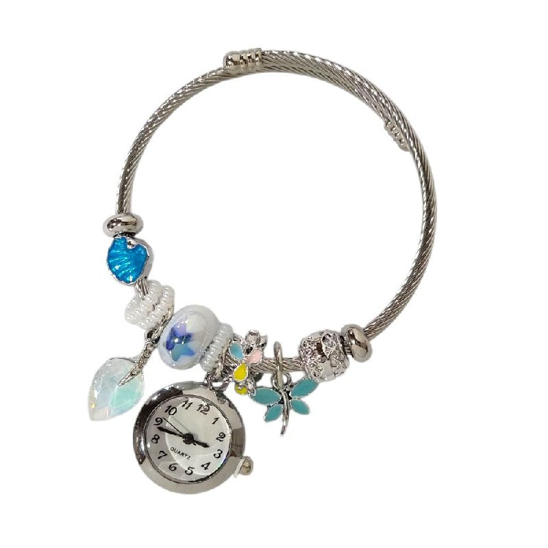 RELOJ ECONOMICO ESTILO PANDORA PARA DAMA DE ACERO CON BAÑO DE ENCHAPE