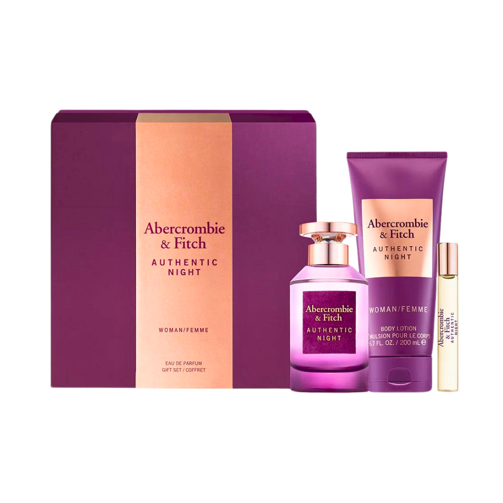 SET ABERCROMBIE & FITCH AUTHENTIC NIGHT EDP 100ML, EDP 15ML, BODY LOTION 200ML (M)