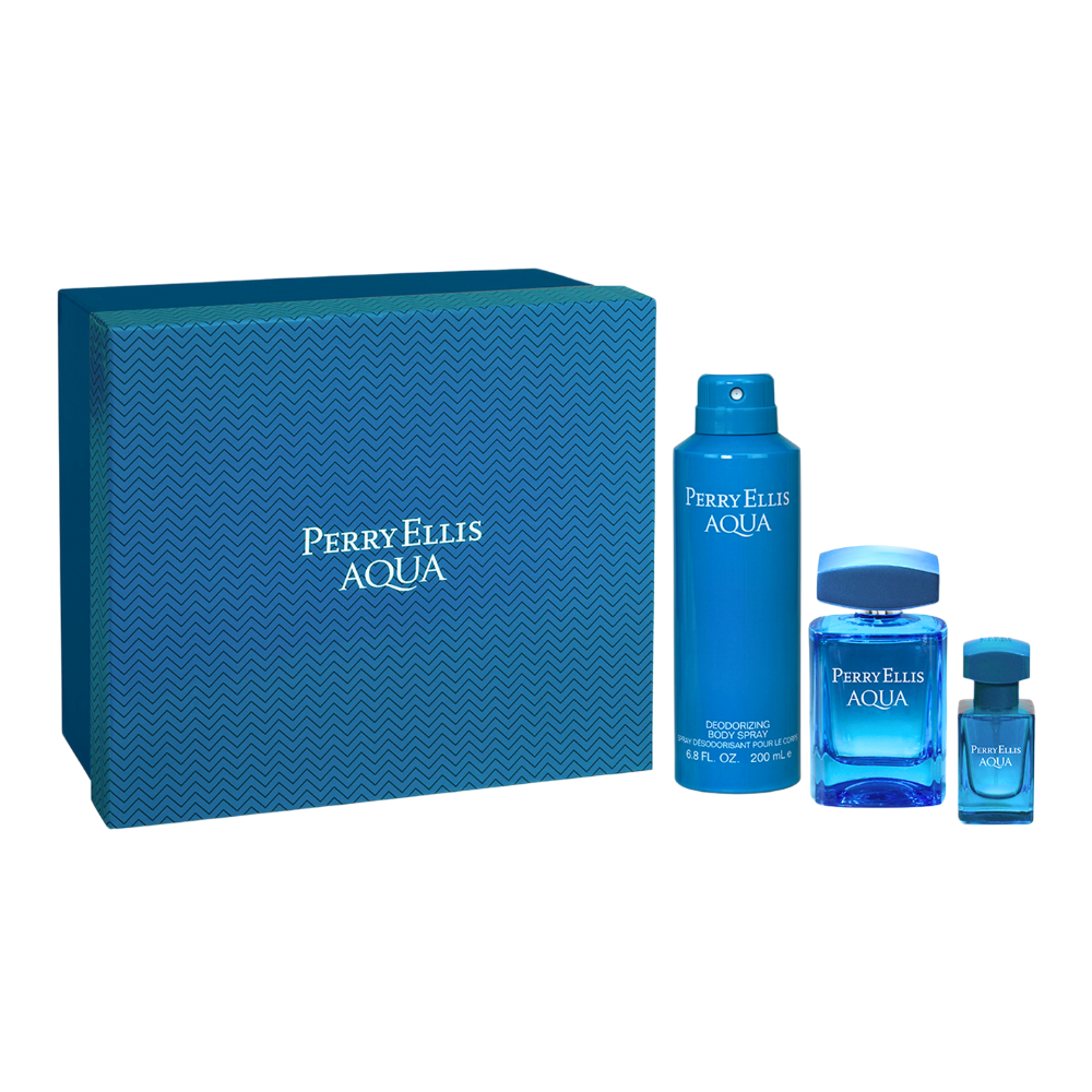 SET PERRY ELLIS AQUA EDT 100ML, EDT 10ML, BODY SPRAY 200ML (H)