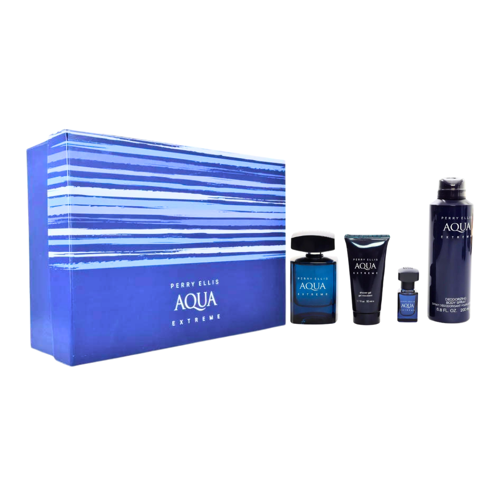 SET PERRY ELLIS AQUA EXTREME EDT 100ML, EDT 7.5ML, SHOWER GEL 50ML, BODY SPRAY 200ML (H)