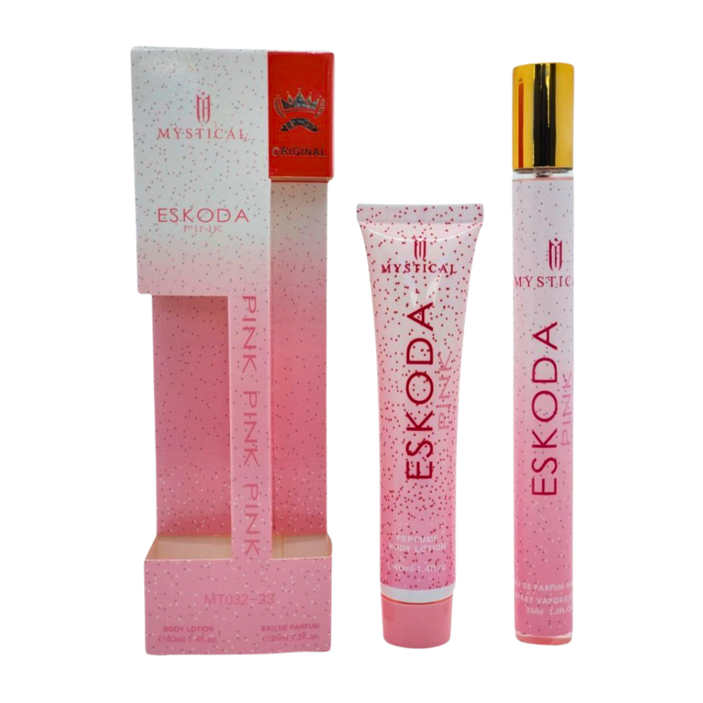 SET PERFUME EN TUBO PARA DAMA MYSTICAL ESKODA PINK EDP 35ML, BODY LOTION 40ML (M)