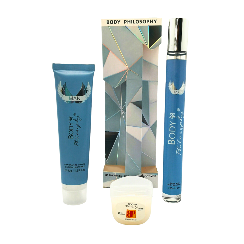 SET PERFUME EN TUBO PARA HOMBRE BODY PHILOSOPHY EDP 35ML, BODY LOTION 40G, VASELINA 7G (H)