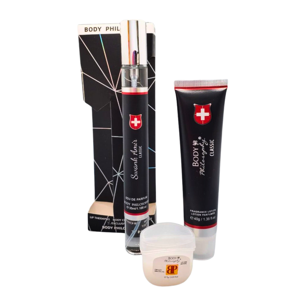 SET PERFUME EN TUBO PARA HOMBRE BODY PHILOSOPHY SWANK AMIR CLASSIC EDP 35ML, BODY LOTION 40G, VASELINA 7G (H)