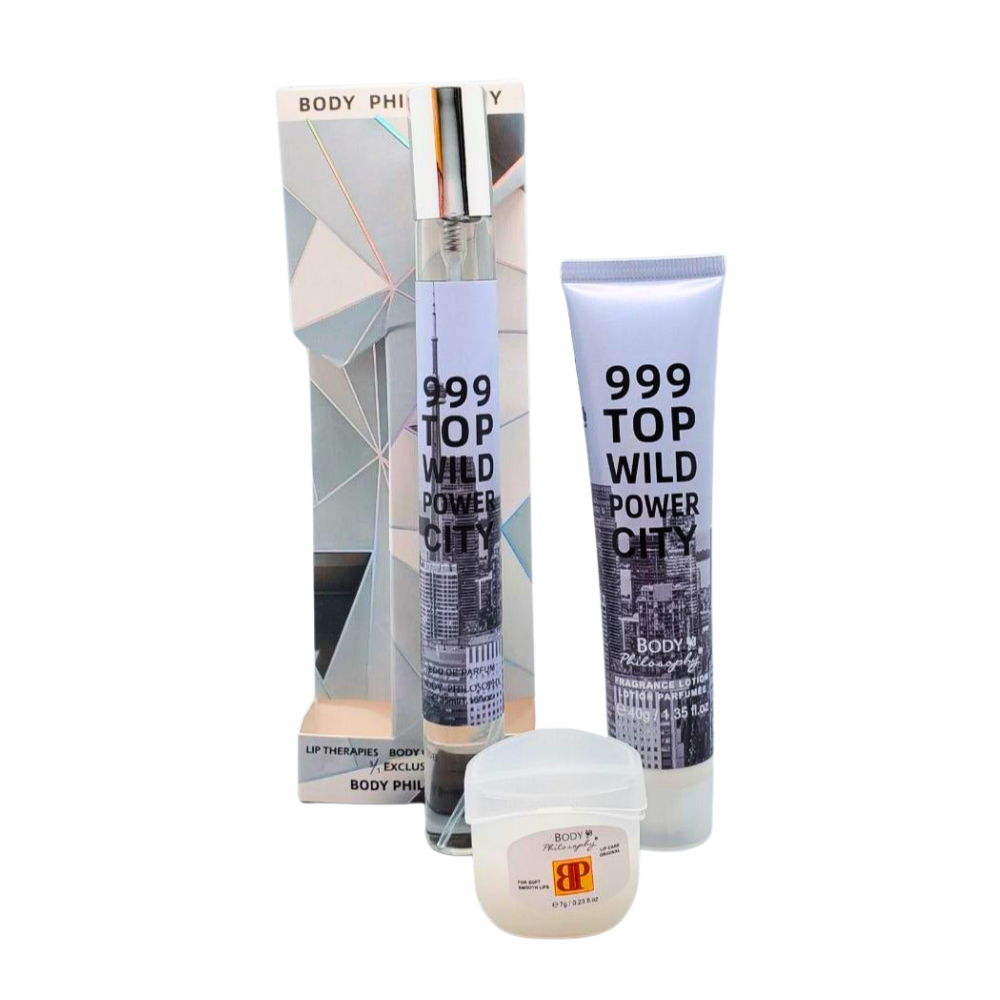 SET PERFUME EN TUBO PARA HOMBRE 999 TOP WILD POWER CITY EDP 35ML, BODY LOTION 40G, VASELINA 7G (H)