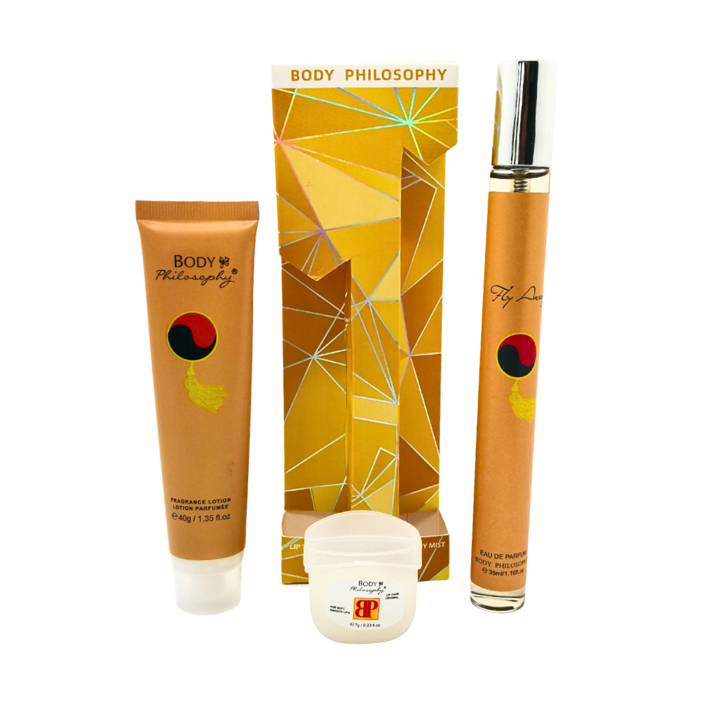SET PERFUME EN TUBO PARA DAMA BODY PHILOSOPHY FLY AWAY EDP 35ML, BODY LOTION 40G, VASELINA 7G (M)