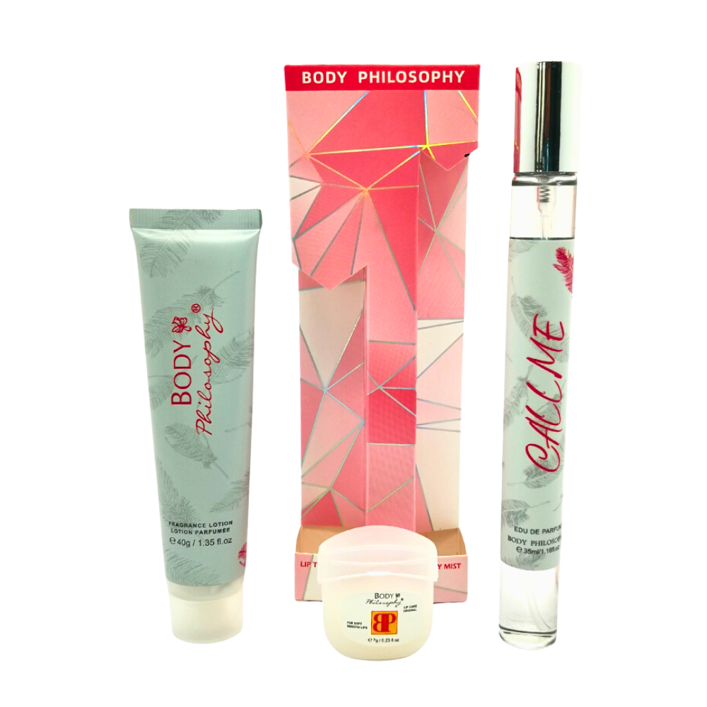 SET PERFUME EN TUBO PARA DAMA BODY PHILOSOPY CALL ME EDP 35ML, BODY LOTION 40G, VASELINA 7G (M)