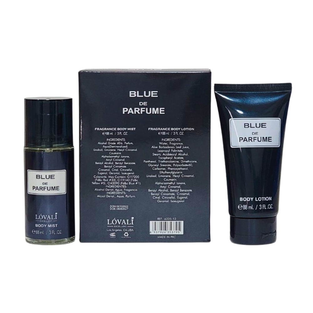 SET DE SPLASH PARA HOMBRE LOVALI BLUE DE PARFUME SPLASH 88ML, BODY LOT