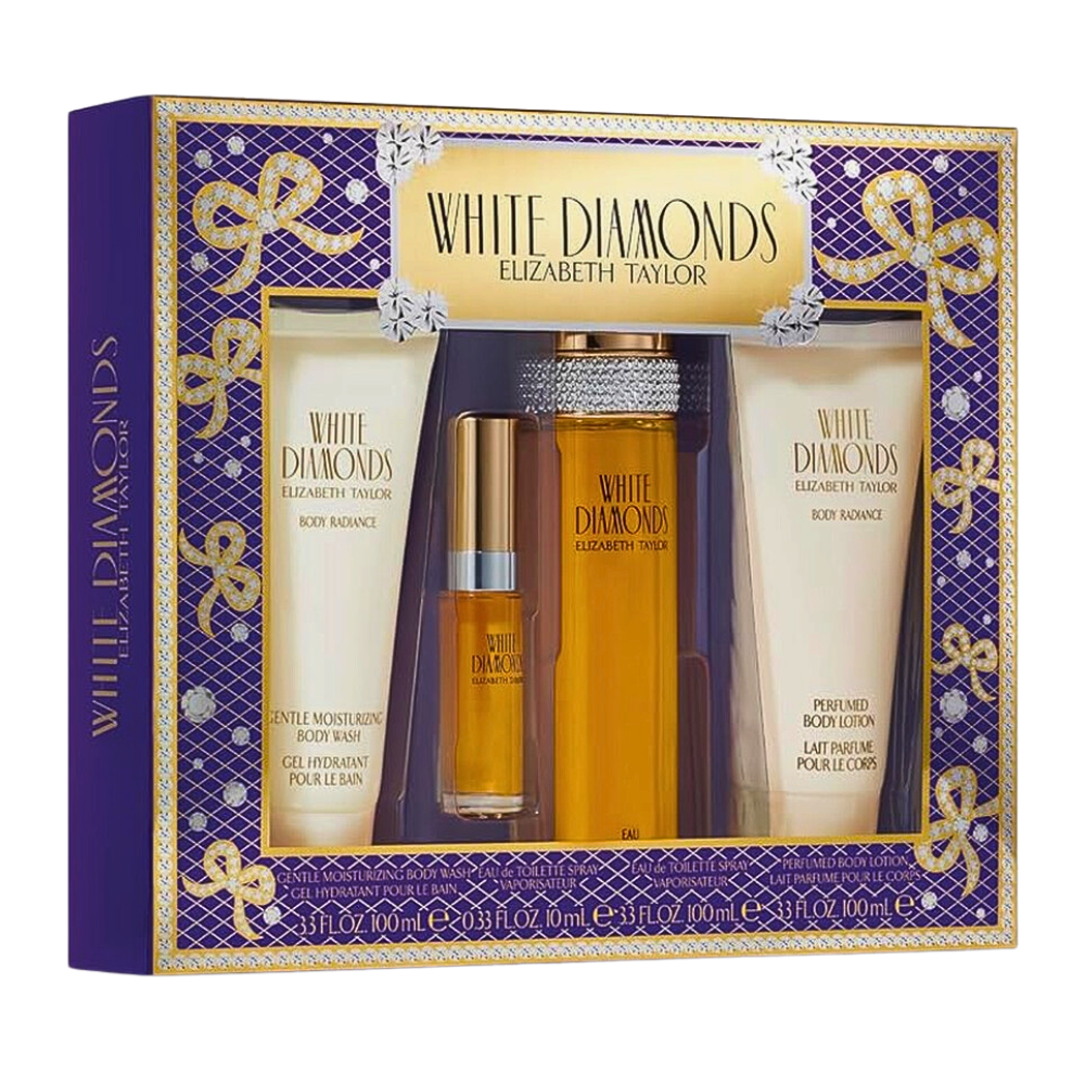 SET ELIZABETH TAYLOR WHITE DIAMONDS EDT 100ML, EDT 15ML, BODY LOTION 100ML, SHOWER GEL 100ML (M)