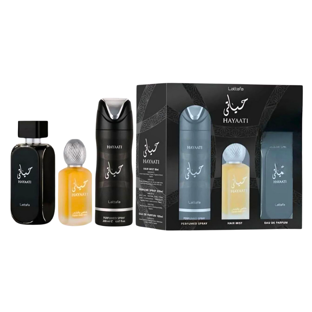 SET LATTAFA HAYAATI EDP 100ML, HAIR MIST 50ML, BODY SPRAY 200ML (H)