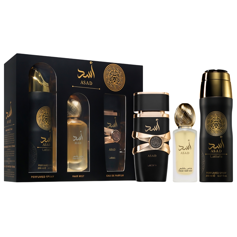 SET LATTAFA ASAD EDP 100ML, BODY SPRAY 200ML, HAIR MIST 50ML (H)