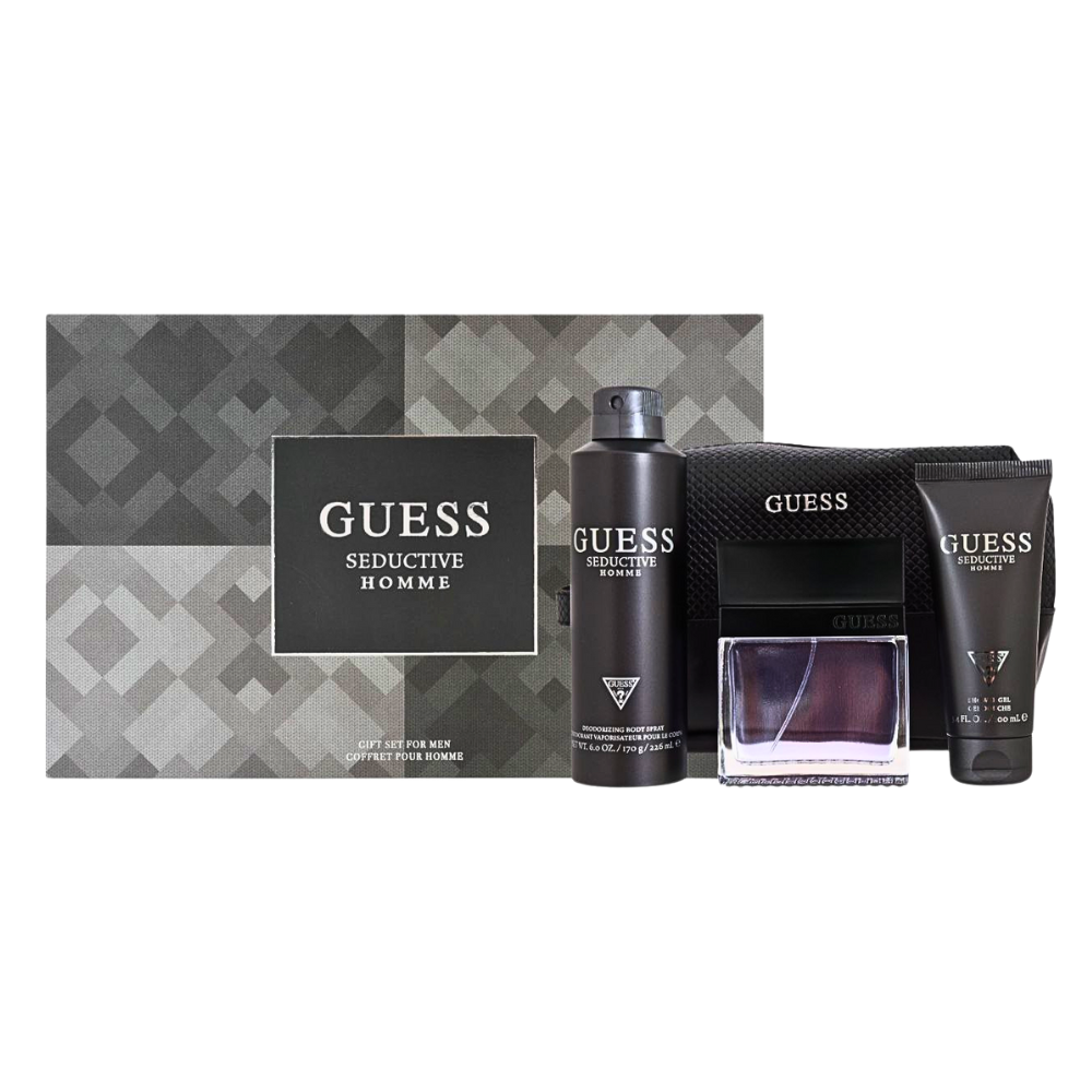 SET GUESS SEDUCTIVE HOMME EDT 100ML, BODY SPRAY 226ML, SHOWER GEL 100ML, BOLSA DE MANO (H)