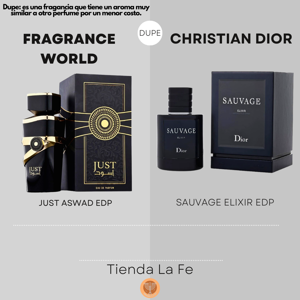 FRAGRANCE WORLD JUST ASWAD EDP 100ML (H) (DUPE CHRISTIAN DIOR SAUVAGE ELIXIR EDP)