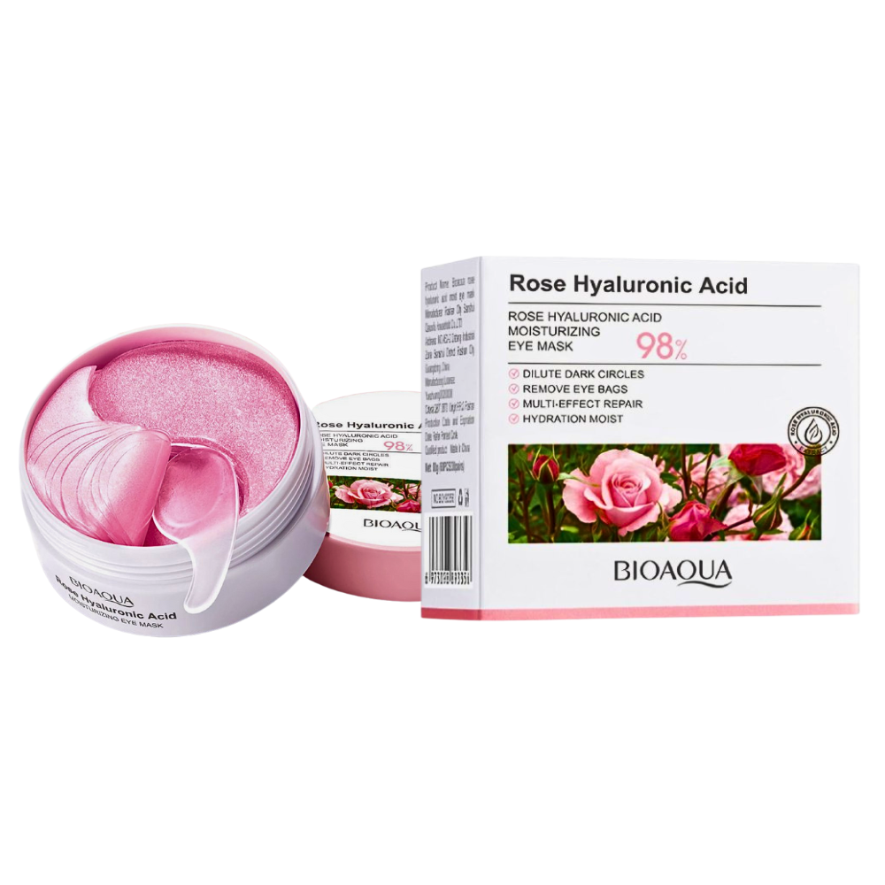 MASCARILLA FACIAL HIDRATASNTE PARA OJOS CON ACIDO HIALURONICO CON ROSA, TEXTURA DE HIDROGEL, FRESCA Y FACIL DE ABSORBER BIOAQUA 80G