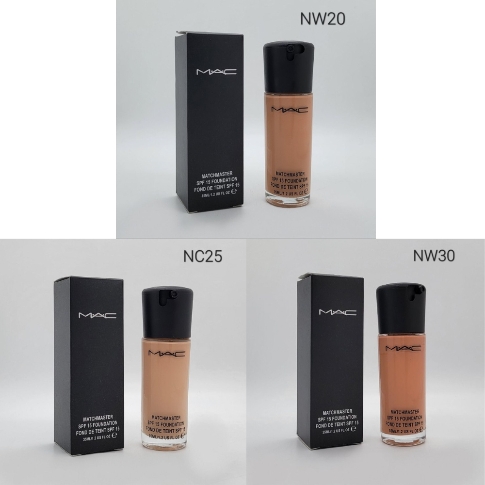 BASE LIQUIDA MATCHMASTER SPF 15 FOUNDATION, 3 TONOS MAC 35ML / PRECIO EN ROJO ES POR CAJA