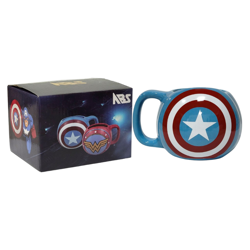TAZA DE CERAMICA, RESISTENTE AL CALOR, MANGO CREATIVO DISEÑO ABS MARVEL CAPITAN AMERICA