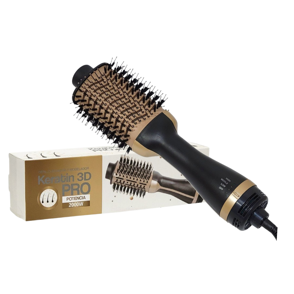 CEPILLO SECADOR Y MOLDEADOR DE KERATIN 3D PRO, POTENCIA 2000W PARA CAB