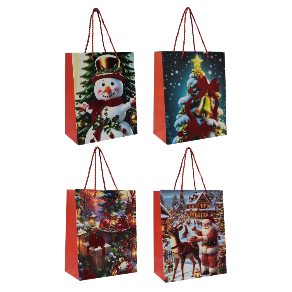 BOLSA DE REGALO NAVIDEÑA PEQUEÑAS ELEGANTES 18X23X10CM