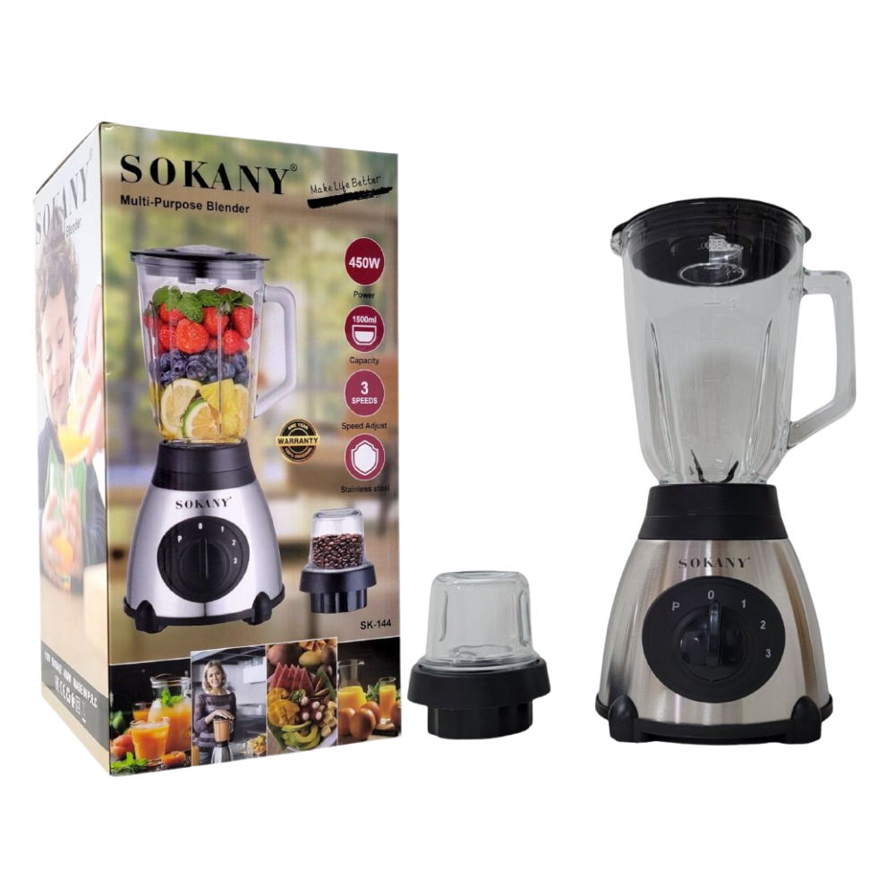 MAQUINA LICUADORA MULTIUSOS 450W, 3 VELOCIDADES SK-144 SOKANY 1500ML