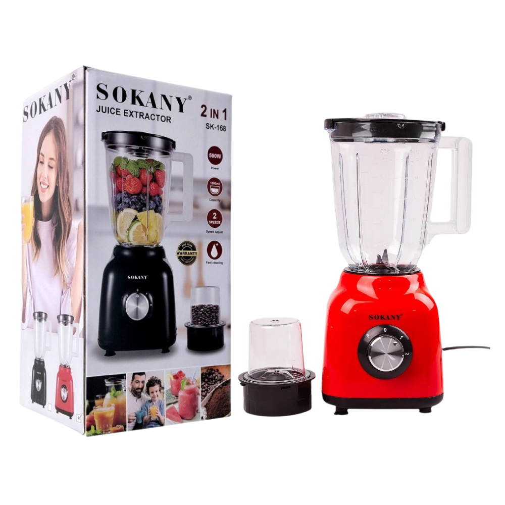 MAQUINA LICUADORA 2 EN 1, LIMPIEZA RAPIDA, 500W, 2 VELOCIDADES SK-168 SOKANY 1500ML