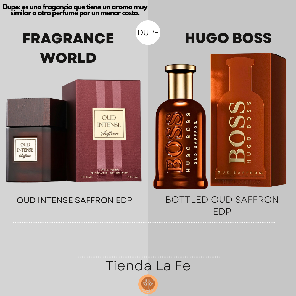 FRAGRANCE WORLD OUD INTENSE SAFFRON EDP 100ML (U) (DUPE HUGO BOSS BOTTLED OUD SAFFRON EDP)