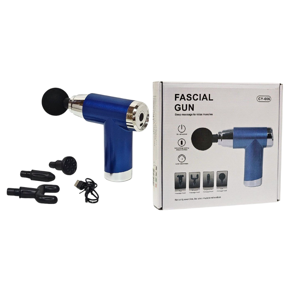 MAQUINA PISTOLA ELECTRICA DE MASAJE INALAMBRICO Y RECARGABLE, POTENCIA COMPACTA DE 4 CABEZAS INTERCAMBIABLES FASCIAL GUN CY-006