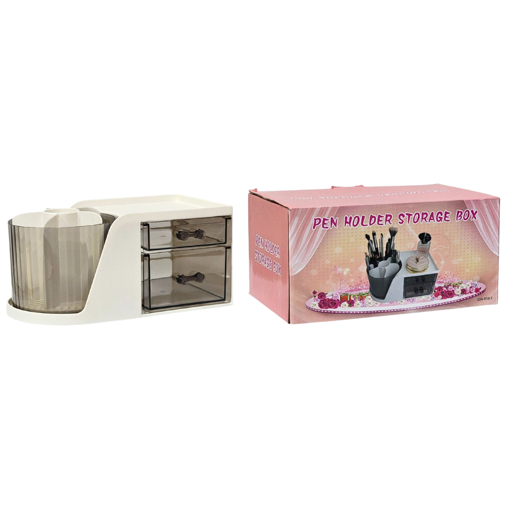 ORGANIZADOR DE MAQUILLAJE, MULTIFUNCIONAL GIRATORIO CON CAJONES PARA ESCRITORIO O COSMETICOS CON SOPORTE GIRATORIO DE 360 GRADOS PEN HOLDEN STORAGE BOX