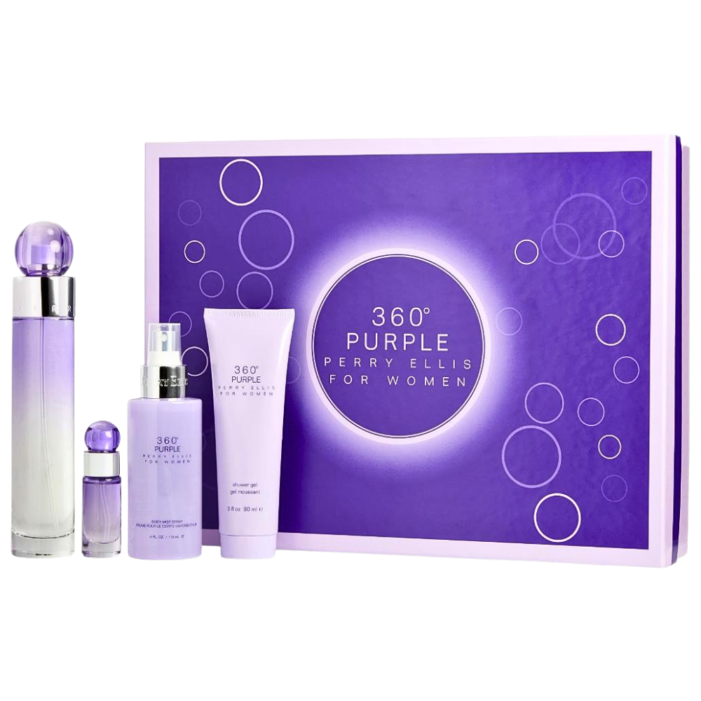 SET PERRY ELLIS 360 PURPLE FOR WOMEN EDP 100ML, EDP 7.5ML, BODY MIST 118ML, SHOWER GEL 90ML (M)
