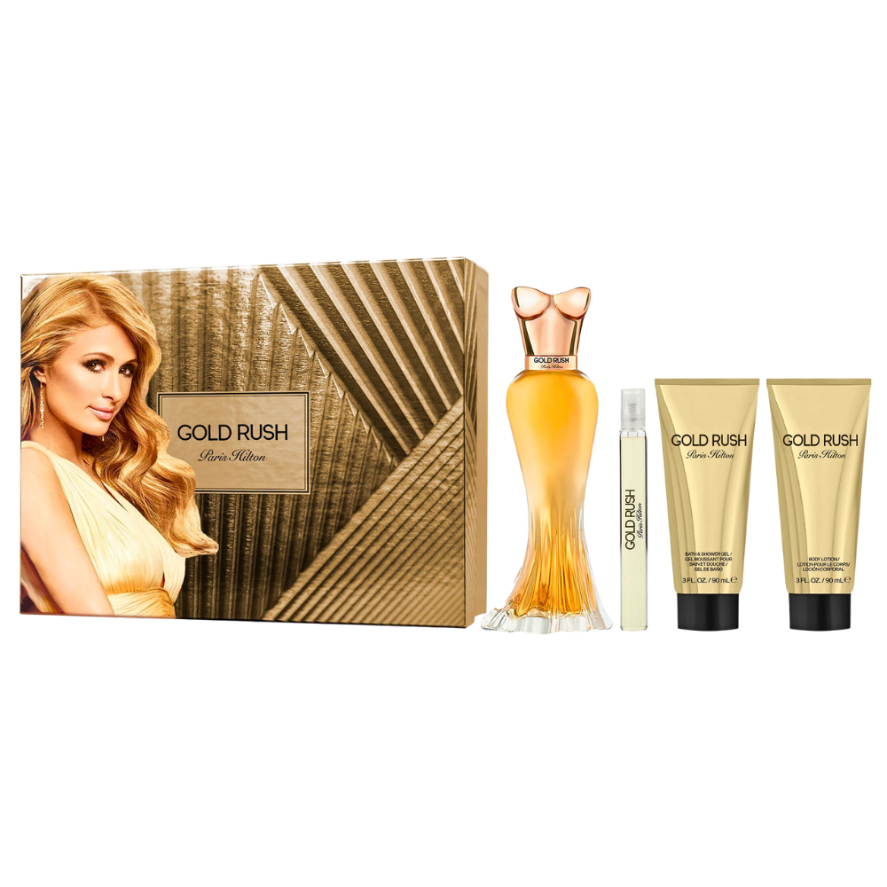 SET PARIS HILTON GOLD RUSH EDP 100ML, EDP 10ML, SHOWER GEL 90ML, BODY