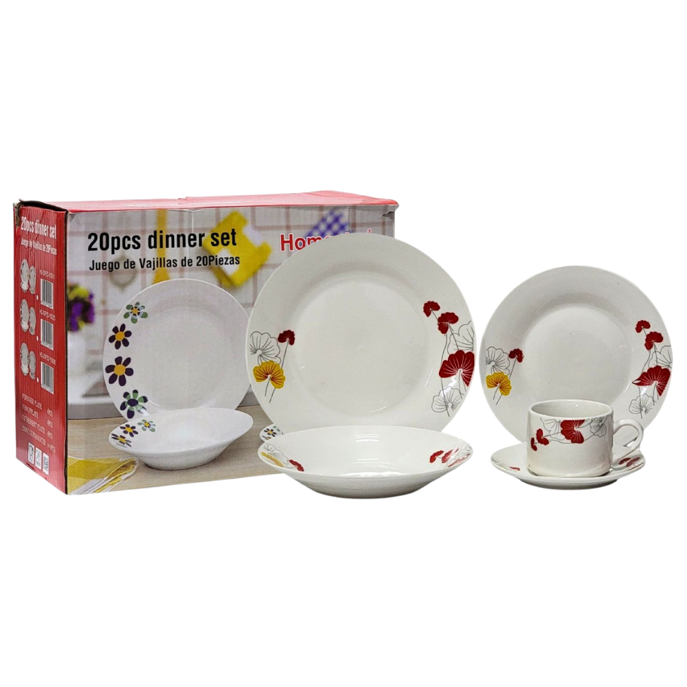 PLATOS JUEGO DE VAJILLA MUY DURA, DIFICIL DE ROMPER NO SE DEFORMA, FACIL CUIDADO HOMESTAR 20 PIEZAS