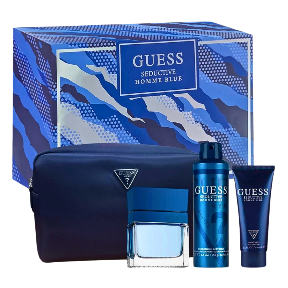 SET GUESS SEDUCTIVE HOMME BLUE EDT 100ML, SHOWER GEL 100ML, BODY SPRAY 226ML, BOLSO DE VIAJE (H)
