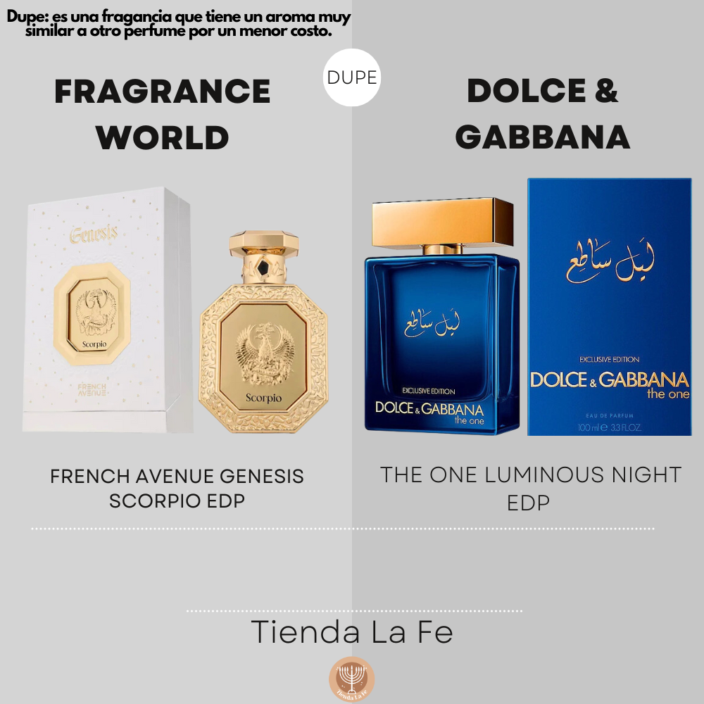 FRAGRANCE WORLD FRENCH AVENUE GENESIS SCORPIO EDP 90ML (H) (DUPE DOLCE & GABBANA THE ONE LUMINOUS NIGHT EDP)
