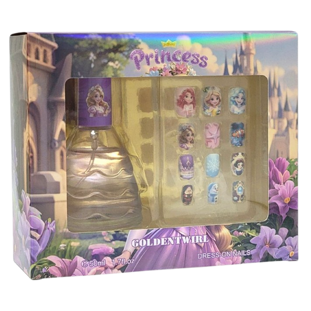 SET CIRELINE PRINCESS GOLDENTWIRL EDT 50ML, Y SET DE 12 UÑAS POSTIZAS