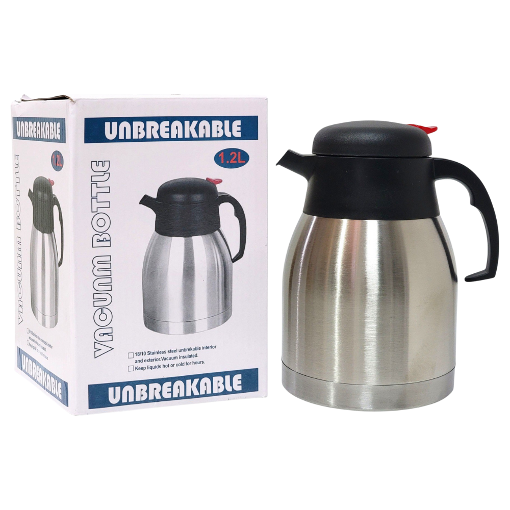 RECIPIENTE JARRA IRROMPIBLE AL VACIO DE ACERO INOXIDABLE 1200ML, PARA MANTENER TUS BEBIDAS CALIENTES O FRIAS DURANTE HORAS UNBREAKABLE VACUNM BOTTLE