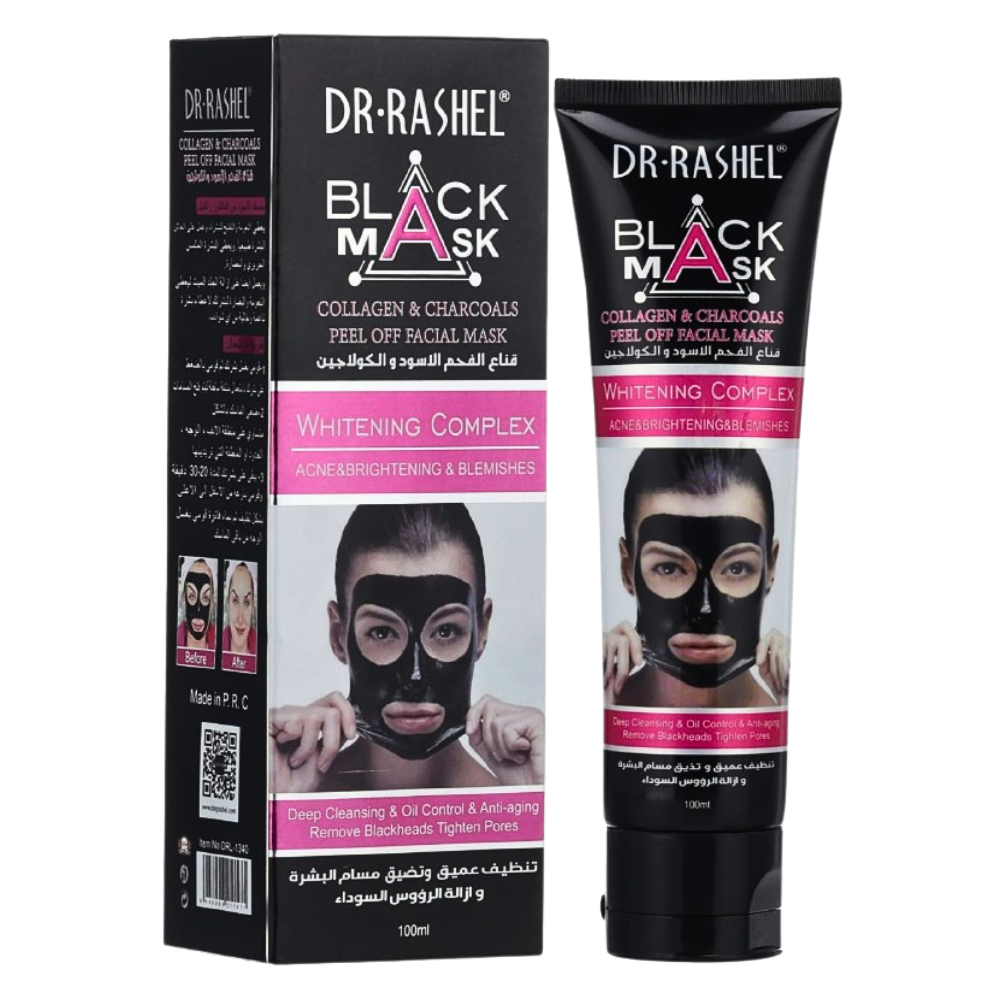 MASCARILLA FACIAL PARA PUNTOS NEGROS Y ACNE DE COLAGENO Y CARBON 100ML, DISEÑADA PARA BLANQUEAR Y SUAVIZAR LA PIEL, DEJANDOLA SUAVE Y TIERNA DR RASHEL