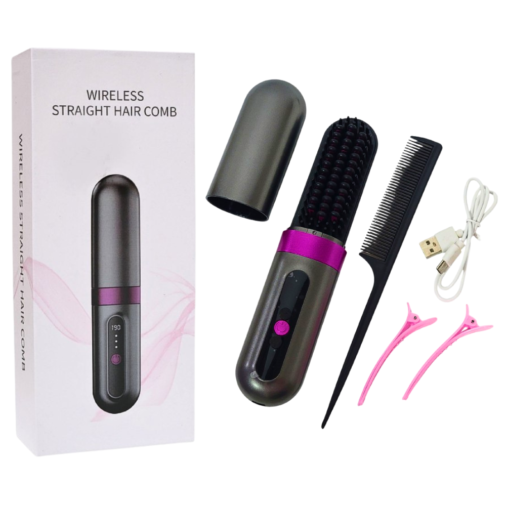 CEPILLO PEINE ALISADOR INALAMBRICO PARA EL CABELLO, CON TECNOLOGIA ANTI ROTURAS, 3 VELOCIDADES, PARA TODO TIPO DE CABELLO