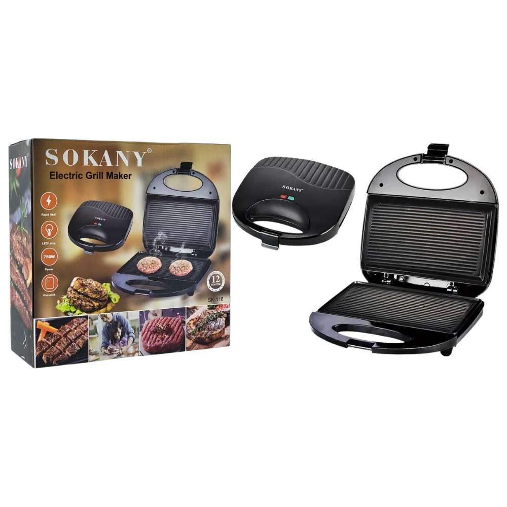 MAQUINA PARRILA ELECTRICA ANTIADHERENTE DE CALEFACCION RAPIDA DE GRAN POTENCIA DE 750W SK-116 SOKANY