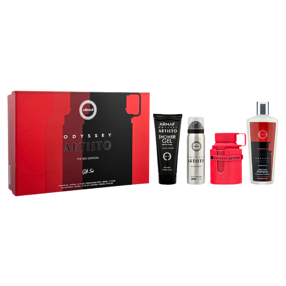 SET ARMAF ODYSSEY ARTISTO THE RED EDITION EDP 100ML, SHOWER GEL 100ML, BODY SPRAY 50ML, SHAMPOO 250ML (H)