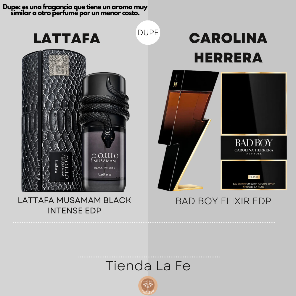 LATTAFA MUSAMAM BLACK INTENSE EDP 100ML (H) (DUPE CAROLINA HERRERA BAD BOY ELIXIR EDP)