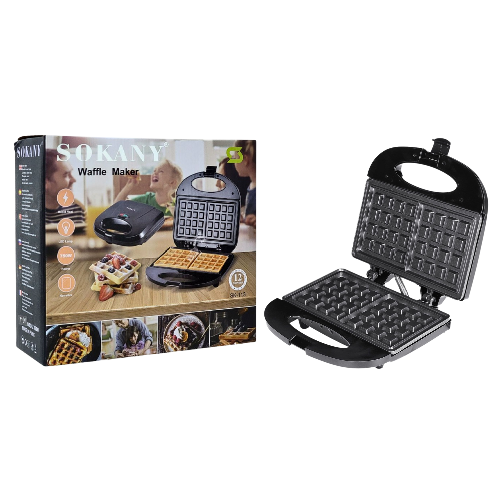 MAQUINA WAFLERA CALEFACCION RAPIDA, POTENCIA 750W, SUPERFICIE ANTIADHERENTE SOKANY SK-113