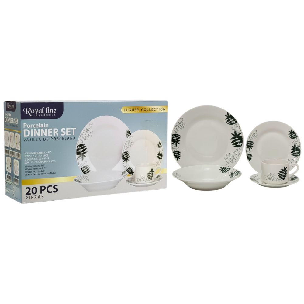 PLATOS JUEGO DE VAJILLA DE PORCELANA DE 20 PIEZAS ELEGANTES ROYAL LINE