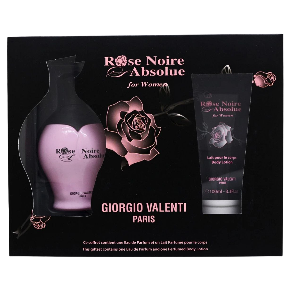 SET GIORGIO VALENTI ROSE NOIRE ABSOLUE FOR WOMEN EDP 100ML, BODY LOTION 100ML (M)