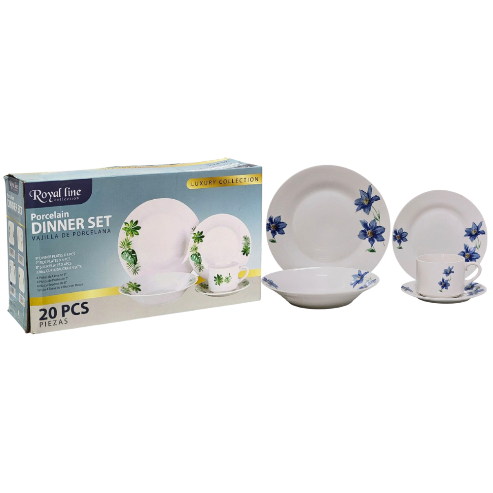 PLATOS JUEGO DE VAJILLA DE PORCELANA ELEGANTES ROYAL LINE DE 20 PIEZAS
