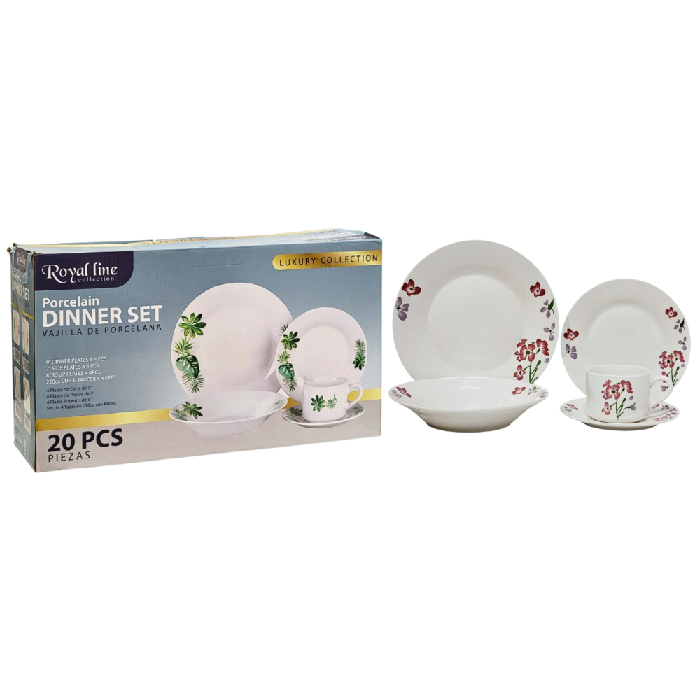 PLATOS JUEGO DE VAJILLA DE PORCELANA ELEGANTES ROYAL LINE DE 20 PIEZAS