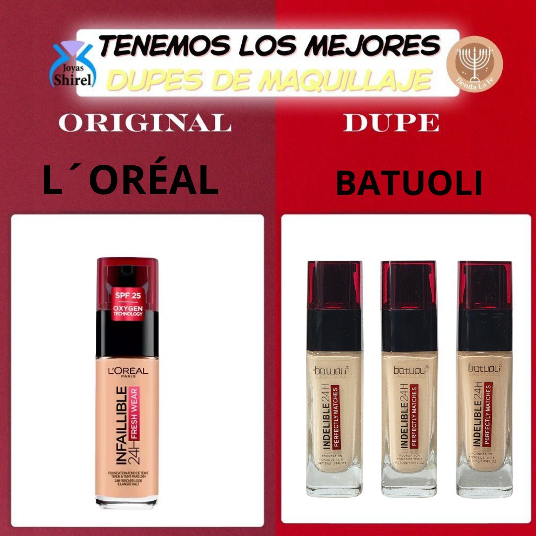 BASE DE MAQUILLAJE DUPE DE LOREAL, RESISTENTE AL AGUA Y DE ASPECTO NATURAL BATUOLI 30ML