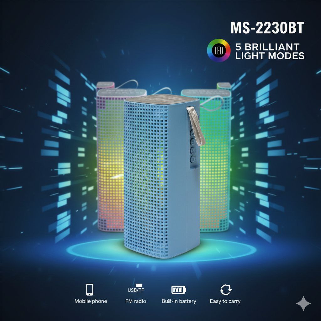 PARLANTE ALTAVOZ INALÁMBRICO PORTÁTIL CON LUCES LED 17CM