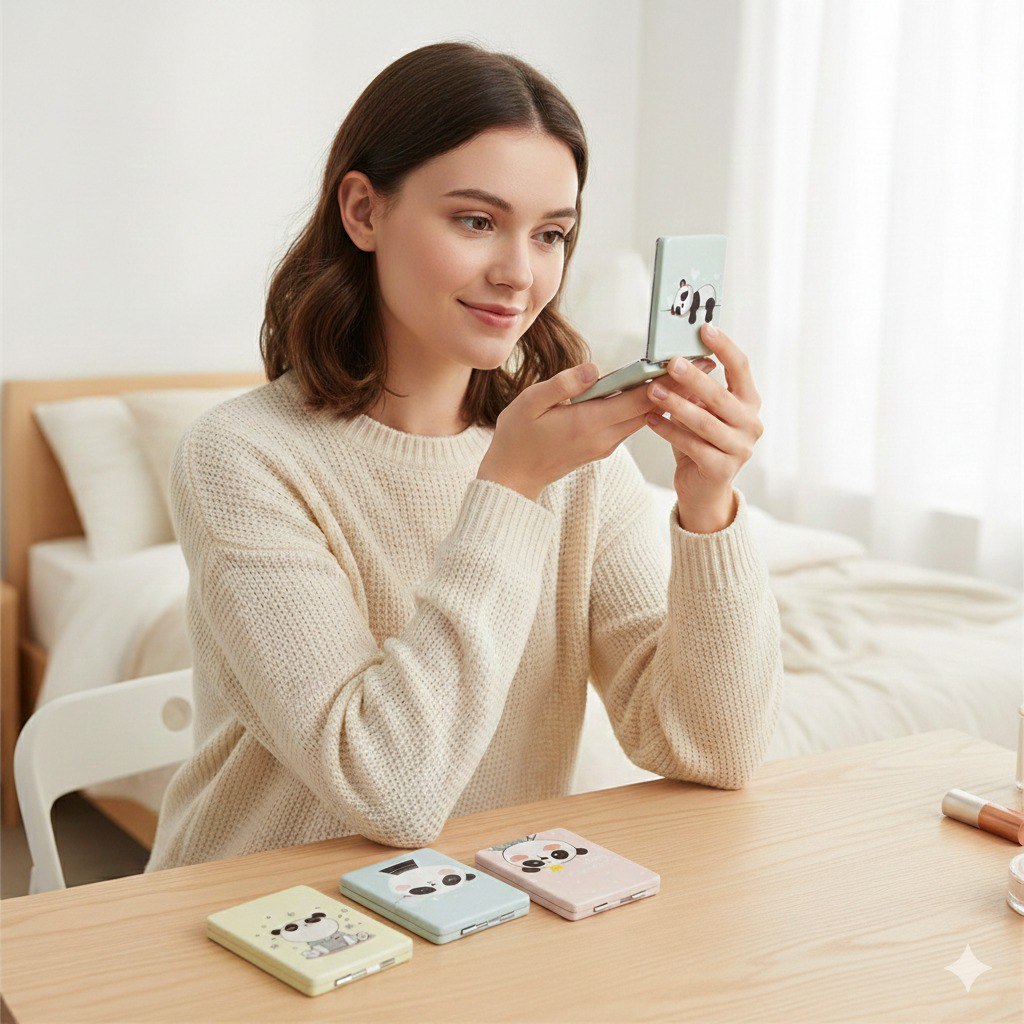 ESPEJO DE MANO CON DISEÑO DE OSO PANDA 6X8.5X17CM