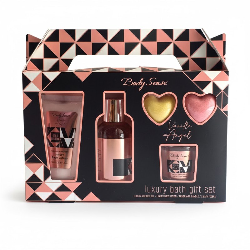 SET DE CUIDADO CORPORAL DE BAÑO DE VAINILLA Y MANDARINA, GEL DE DUCHA 125ML, CREMA CORPORAL 70ML, BOMBAS DE BAÑO 2, CANDELA AROMATICA BODY SENSE