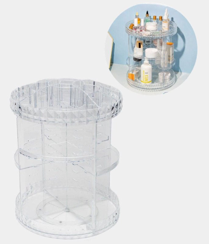 ORGANIZADOR ESTANTE DE MAQUILLAJE Y COSMETICOS GIRATORIO, CON UNA ROTACION DE 360 GRADOS QUE MAXIMIZA EL ESPACIO DE TU MOSTRADORM DISEÑO EN FORMA DE DIAMANTE DE ALTA CAPACIDAD Y ELEGANTE COSMETIC ORGANIZER DIAMOND-360 ROTATION 23X33CM